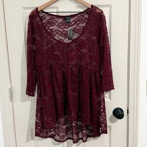 Torrid Babydoll Top Womens 1X NWT Floral Lace Romantic Dark Feminine Date Night